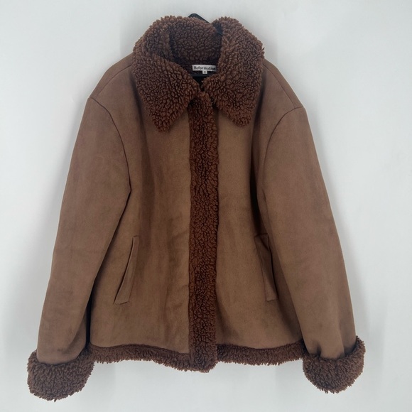 Reformation Talli Shearling Faux Suede Fur Jacket In Chocolate Brown - Picture 2 of 10